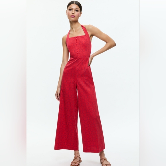 Alice + Olivia Aida Paisley Print Wide-leg Red Paisley...